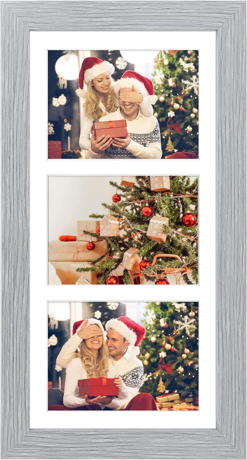 Golden State Art, Set of 10, 7x14 Grey Photo Wood Collage Frame with Mat Displays (3) 4"x6" Pictures