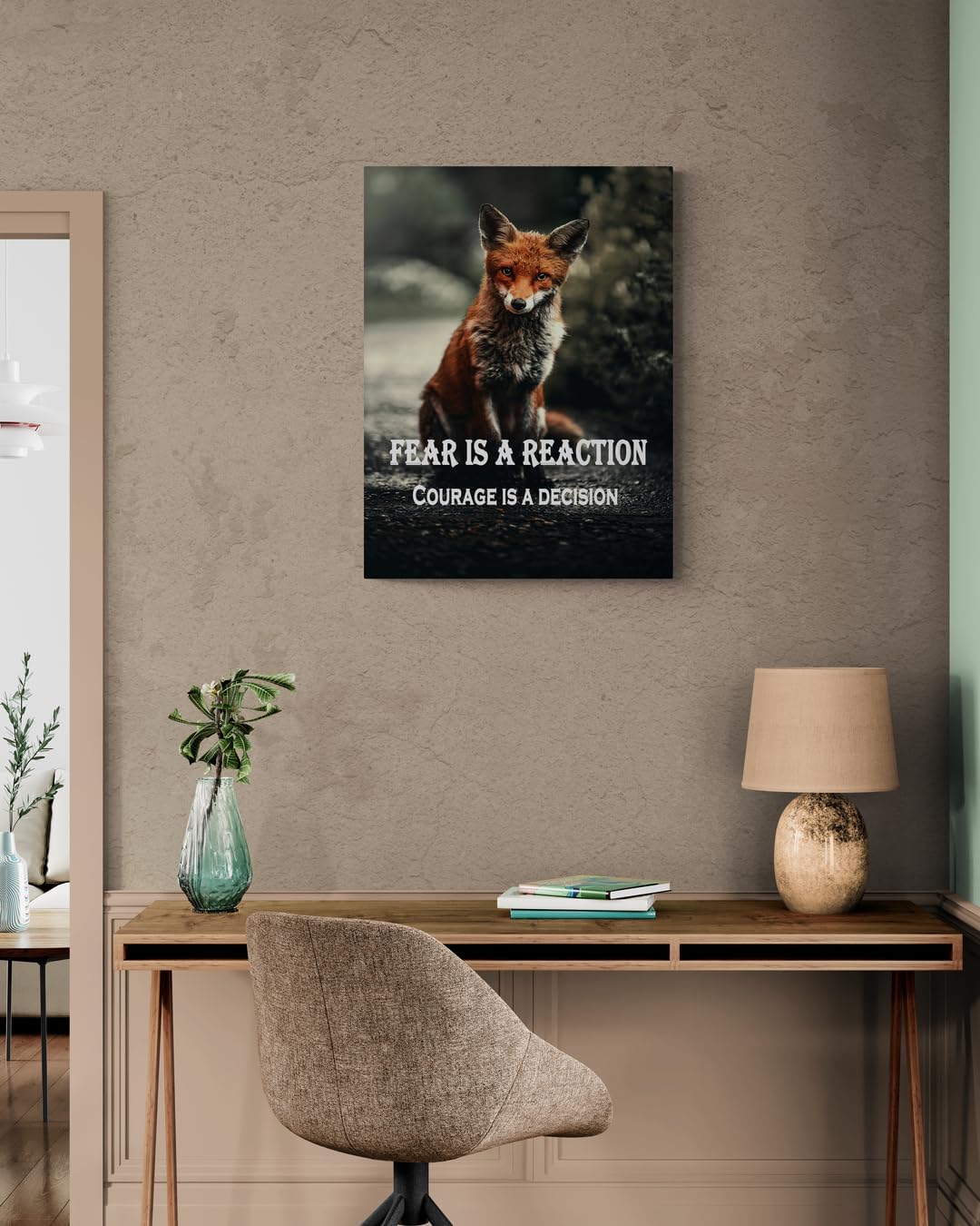 GoForArt Motivational Canvas Wall Art, Famous Quote Inspirational Prints Wall Decor, Fox Fear Is A Reaction Poster for Office Living Room, Animals Bedroom Dorm Room Artwork Home Decoration 12x18in