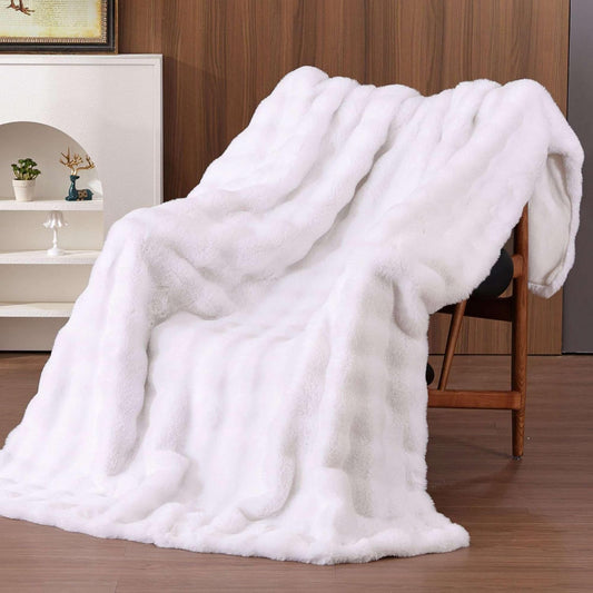 Faux Fur Throw Blanket White 90x90 Bed Couch