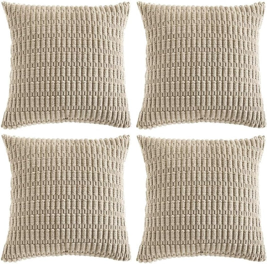 Fancy Homi 4 Packs Taupe Decorative Throw Pillow Covers 12x12 Inch for Living Room Couch Bed, Rustic Modern Farmhouse Boho Home Decor, Soft Plush Corduroy Cute Square Accent Cushion Case 30x30 cm