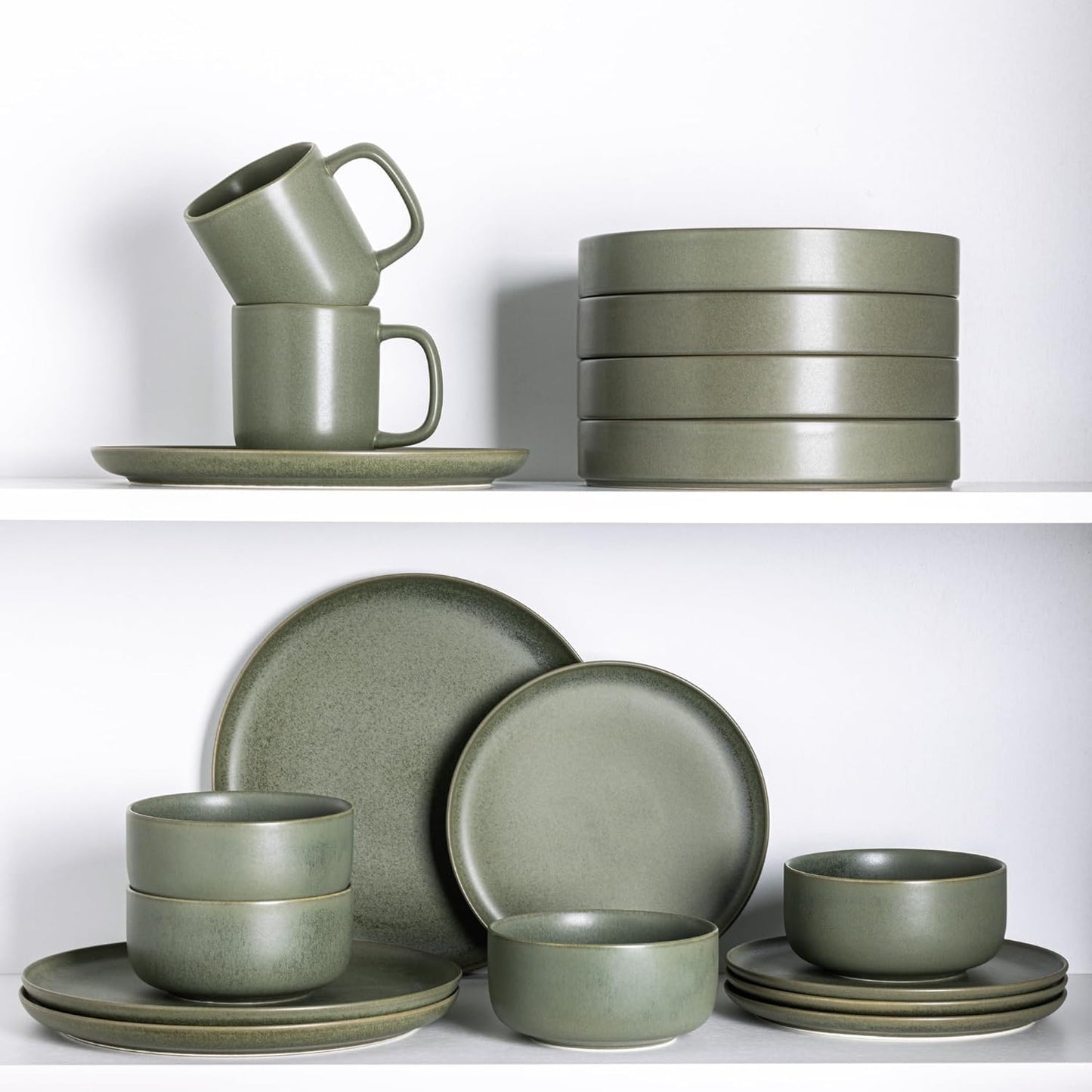 LERATIO Stoneware Dinnerware Sets for 4,Handcarft Ceramic Plates and Bowls Sets,Chip and Scratch Resistant Dishes, Dishwasher & Microwave Safe, Oven safe,Reactive Glaze-Green