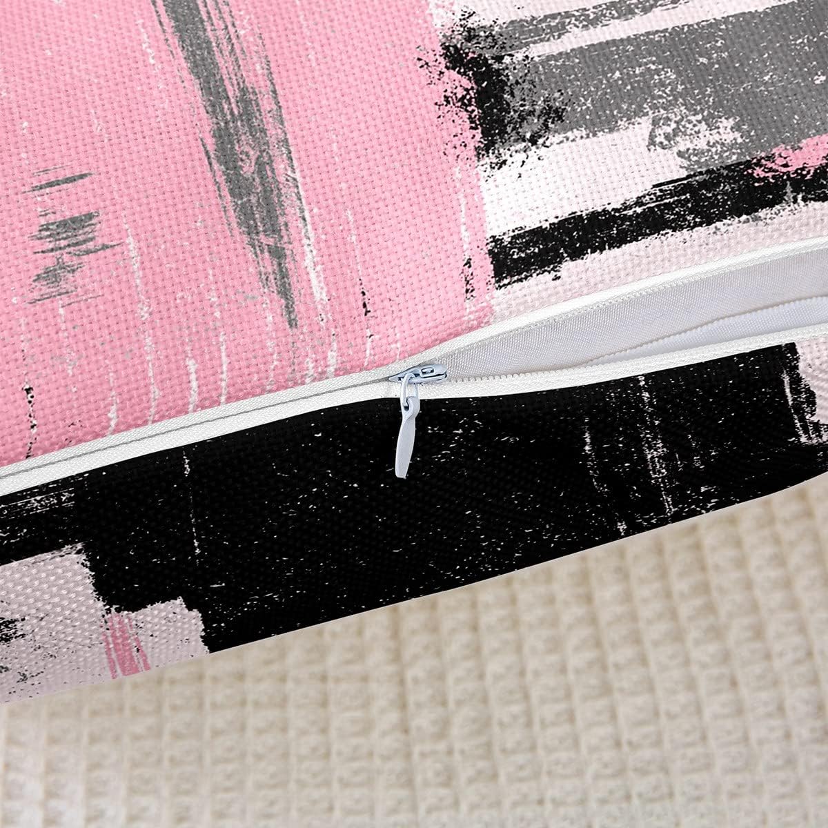 Feelyou Abstract Throw Pillow Covers for Couch Sofa Bed, Set of 2 Modern Abstract Art Decorative Pillows Cushion Covers, Pink Black Pattern Pillow Inserts Not Included, 16x16 inch