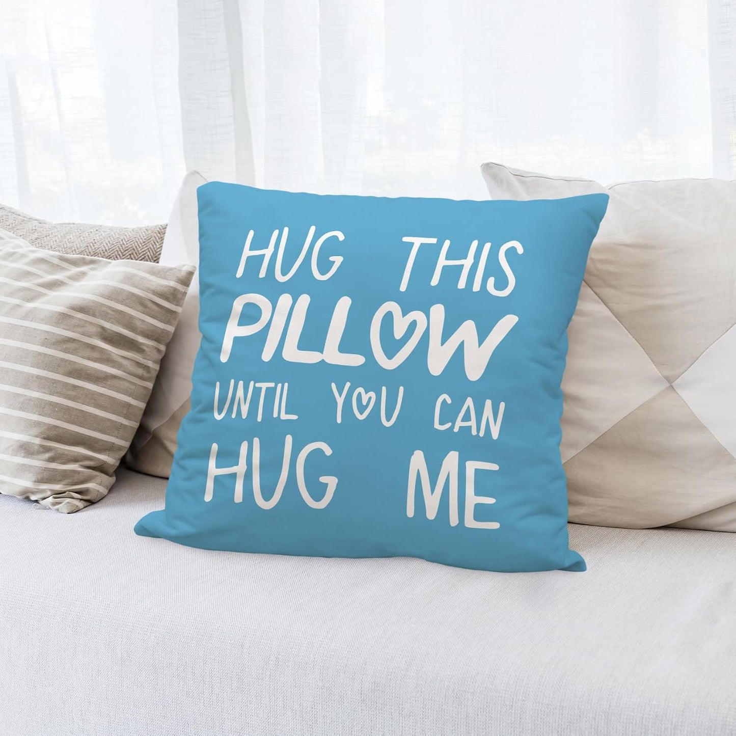 Hug This Pillow Until You Can Hug Me Throw Pillow Covers Decor for Bedroom, 18'' x 18'' Pillow case, Boyfriend Girlfriend Birthday Gifts,Long Distance Relationships Gifts,Valentine's Day Gifts (blue)