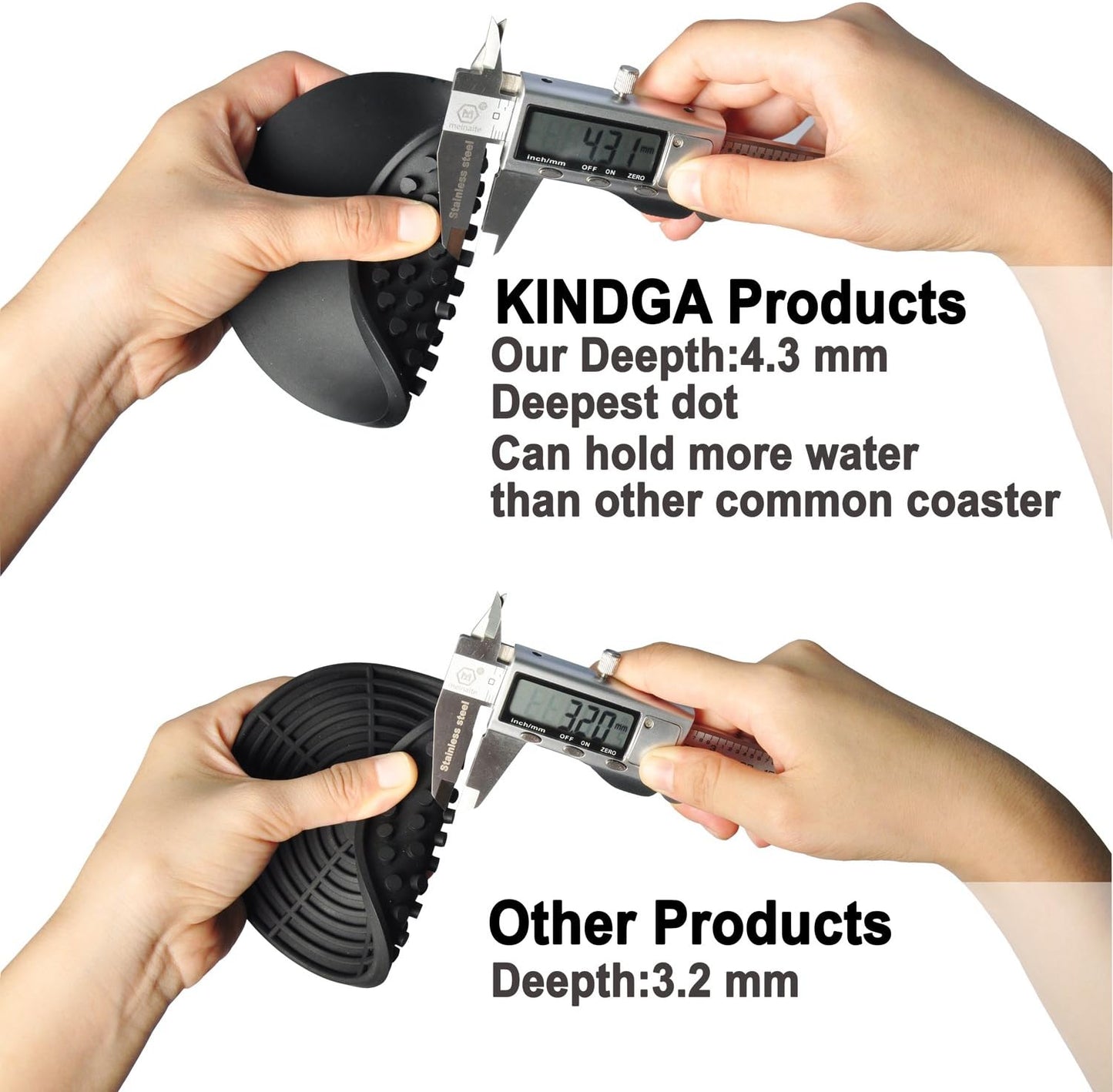 KindGa Coasters for Drinks Absorbent, Rubber Brown Coasters Set of 8, Large Silicone Drink Coaster for Furniture Protection, Deep Tray 4.3 Inch Oval Shape Reusable Heat-Resistant Mat