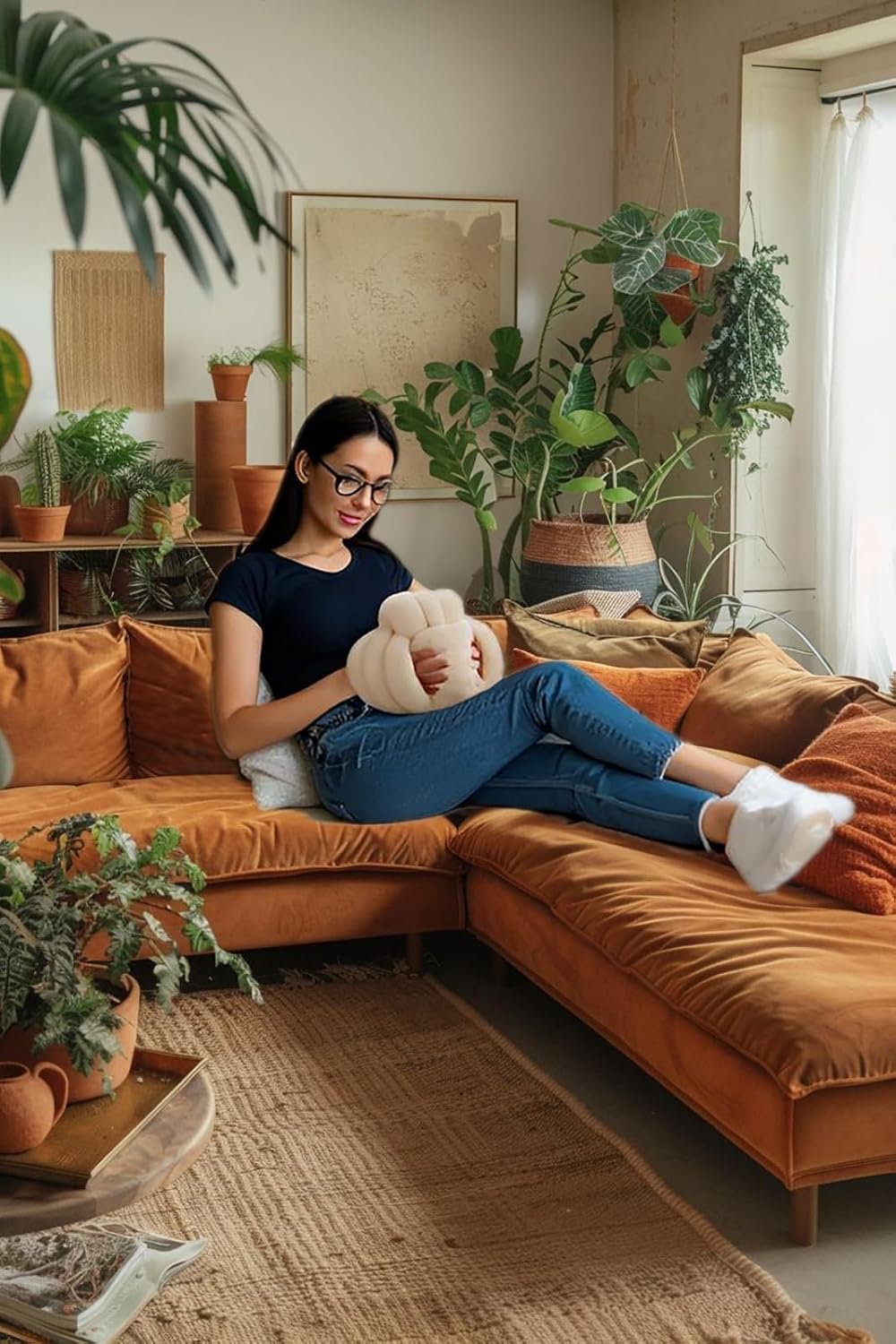 Knot Pillow Ball Plush - Decorative Throw Pillows for Bed Stress Relief, Round Knot Cushion for Sofa Decor Pet Toy, Cream 8 inch