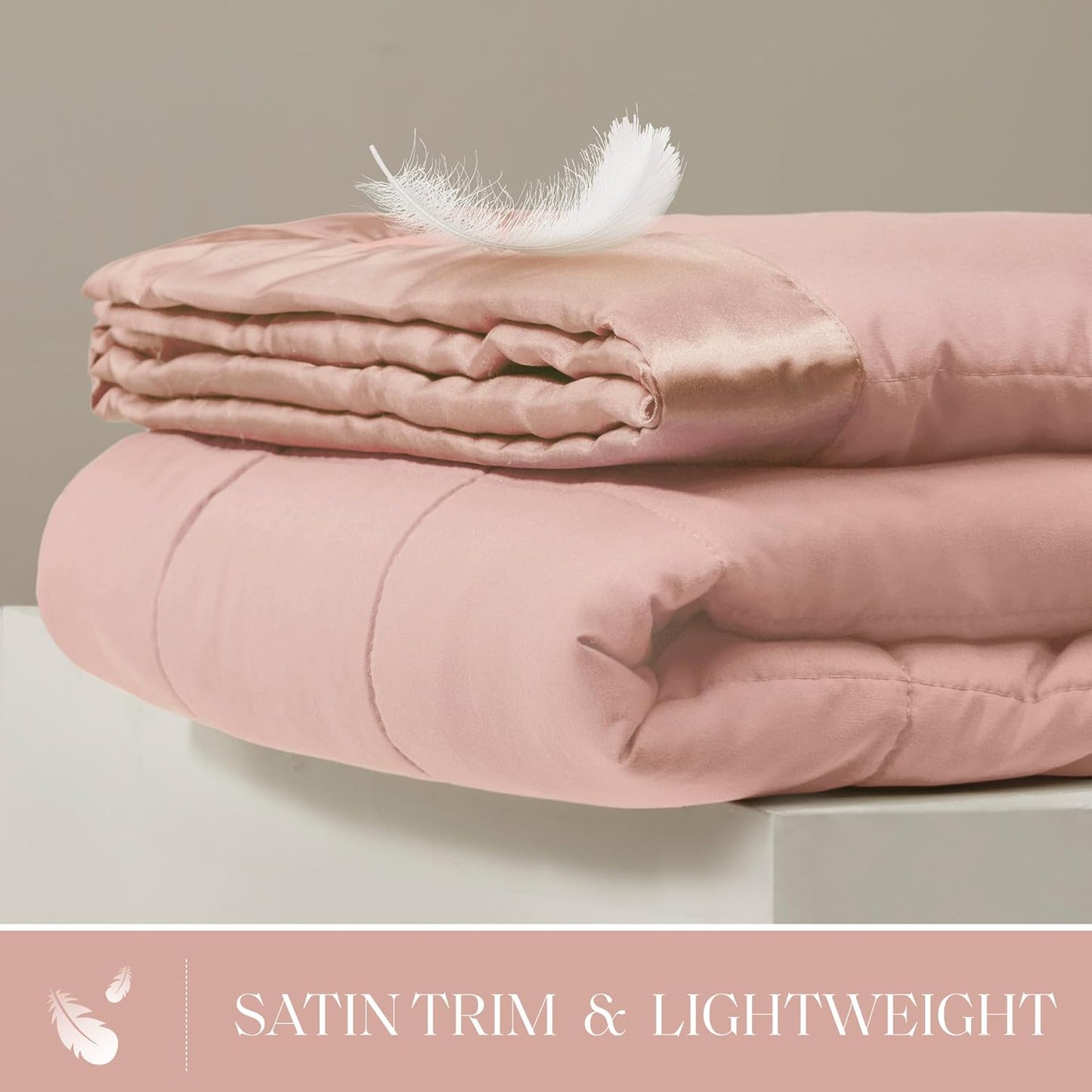 Madison Park Windom Down Alternative Blanket, Premium 3M Scotchgard Moisture Wicking Treatment, Lightweight and Soft Bed Cover For All Season, Satin Trim, Blush Full/Queen