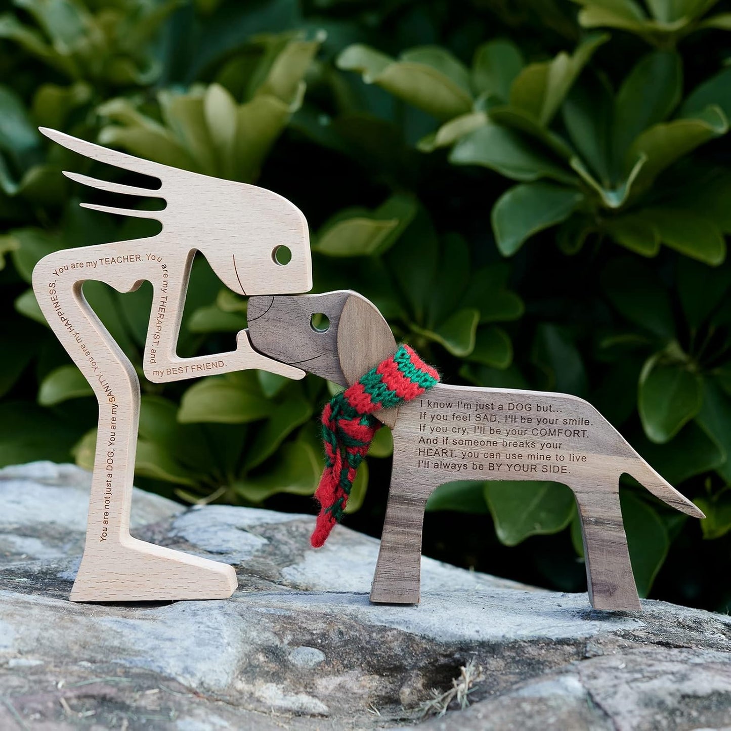 Girl and Dog Wood Sculpture Room Decor Carved Wooden Figurines Desk Decorations Home Accents Pet Lover Gifts(Large Size)