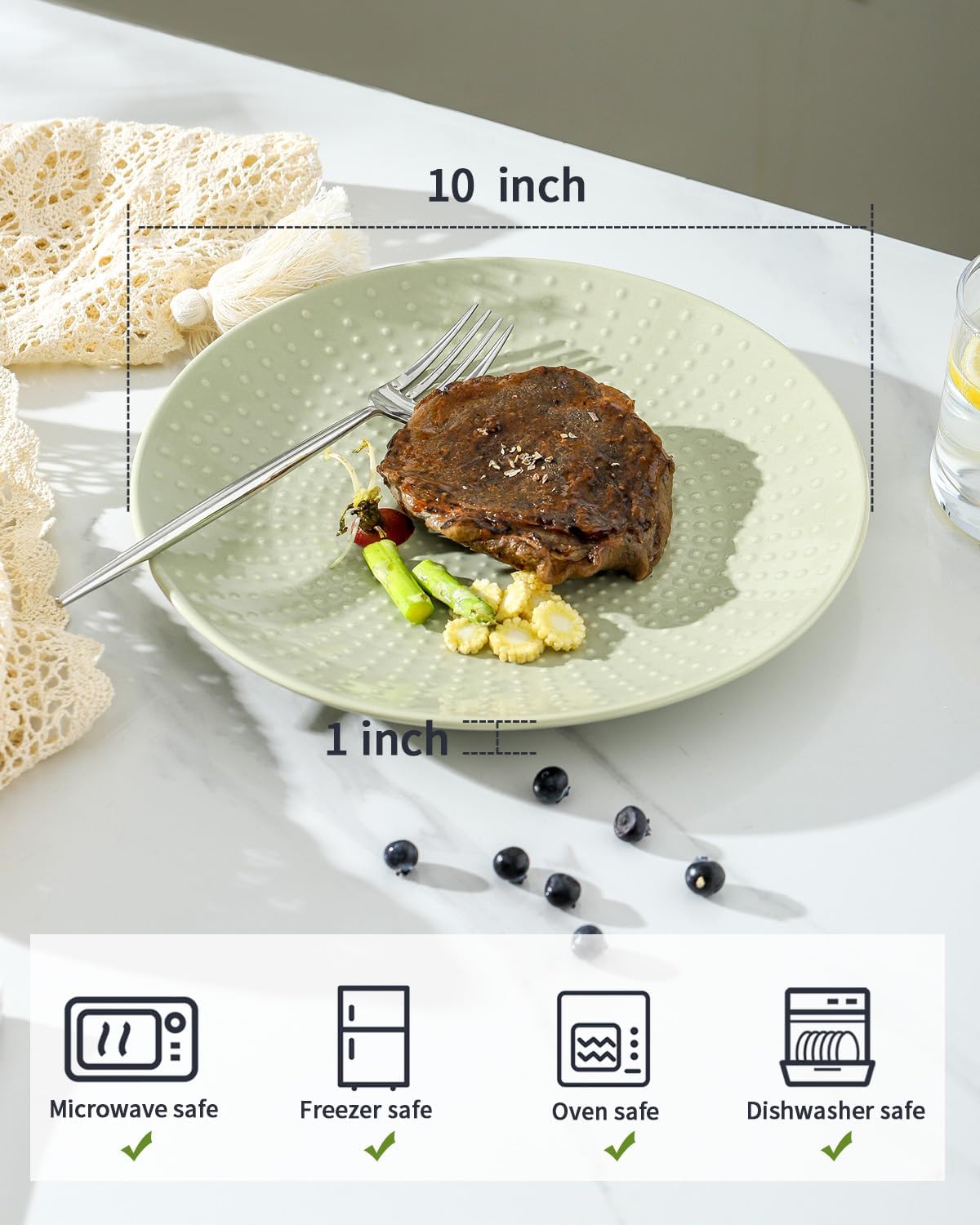 Hasense Dinner Plates, 10 Inch Ceramic Dishes Set of 4 for Kitchen, Embossed Porcelain Plates for Restaurant, Microwave Oven and Dishwasher Safe, Colorful