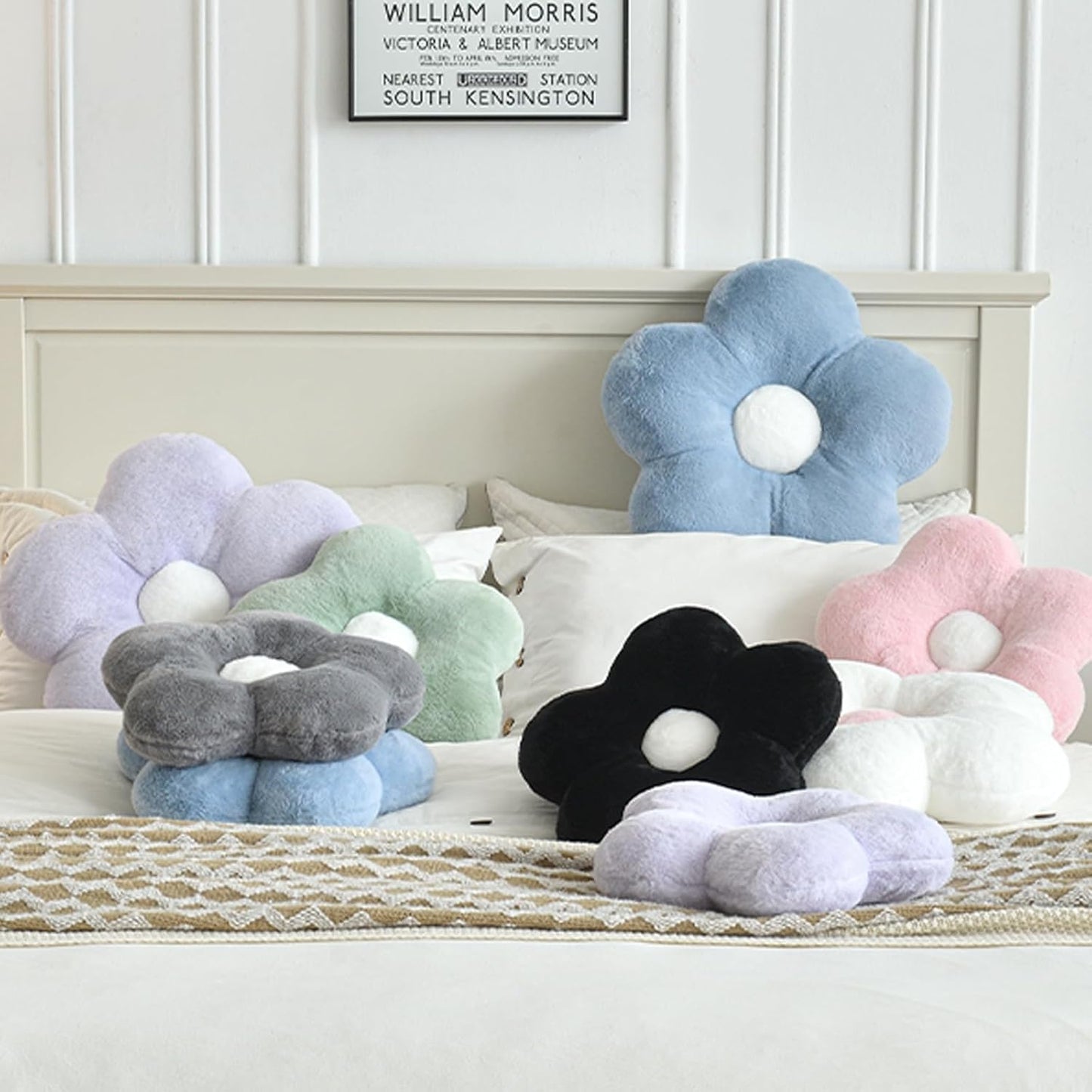 Flower Pillows, Soft Flower Shaped Pillow with Home Decorative for Couch Chair Bed,Flower Floor Throw Pillows for Adults Bedroom Living Room (Grey, 19.6 Inches)