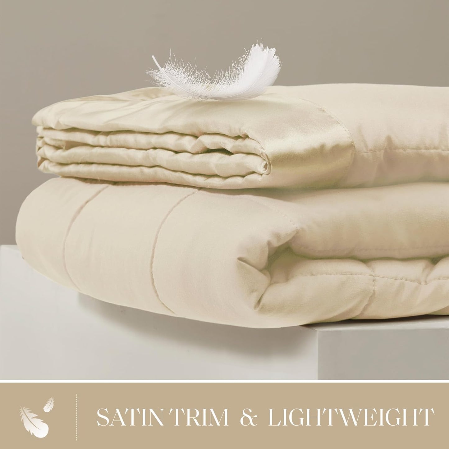 Madison Park Windom Down Alternative Blanket, Premium 3M Scotchgard Moisture Wicking Treatment, Lightweight and Soft Bed Cover For All Season, Satin Trim, Cream Full/Queen