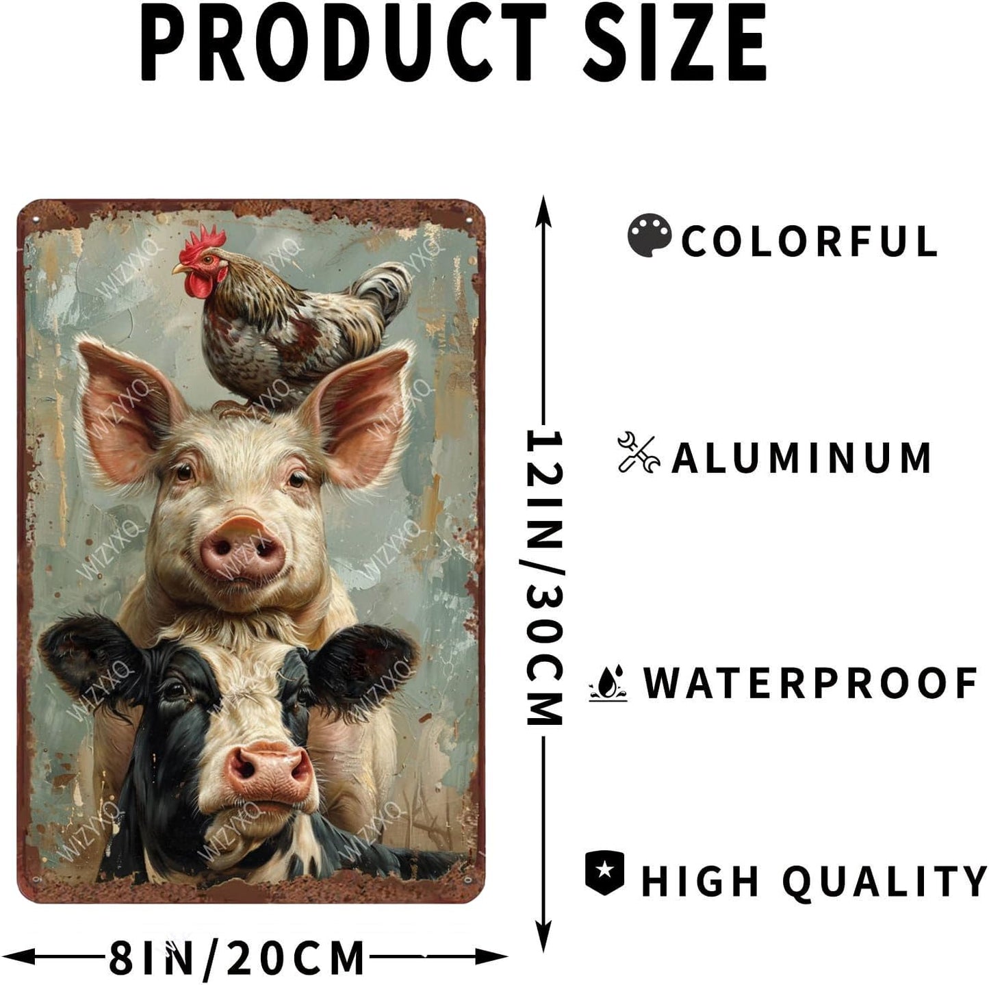 Metal Signs A Pig Cow Chicken Vintage Tin Sign for Home Office Kitchen Bar Cafe Garden Farmhouse Chicken Coop Wall Decor 12x8 Inch