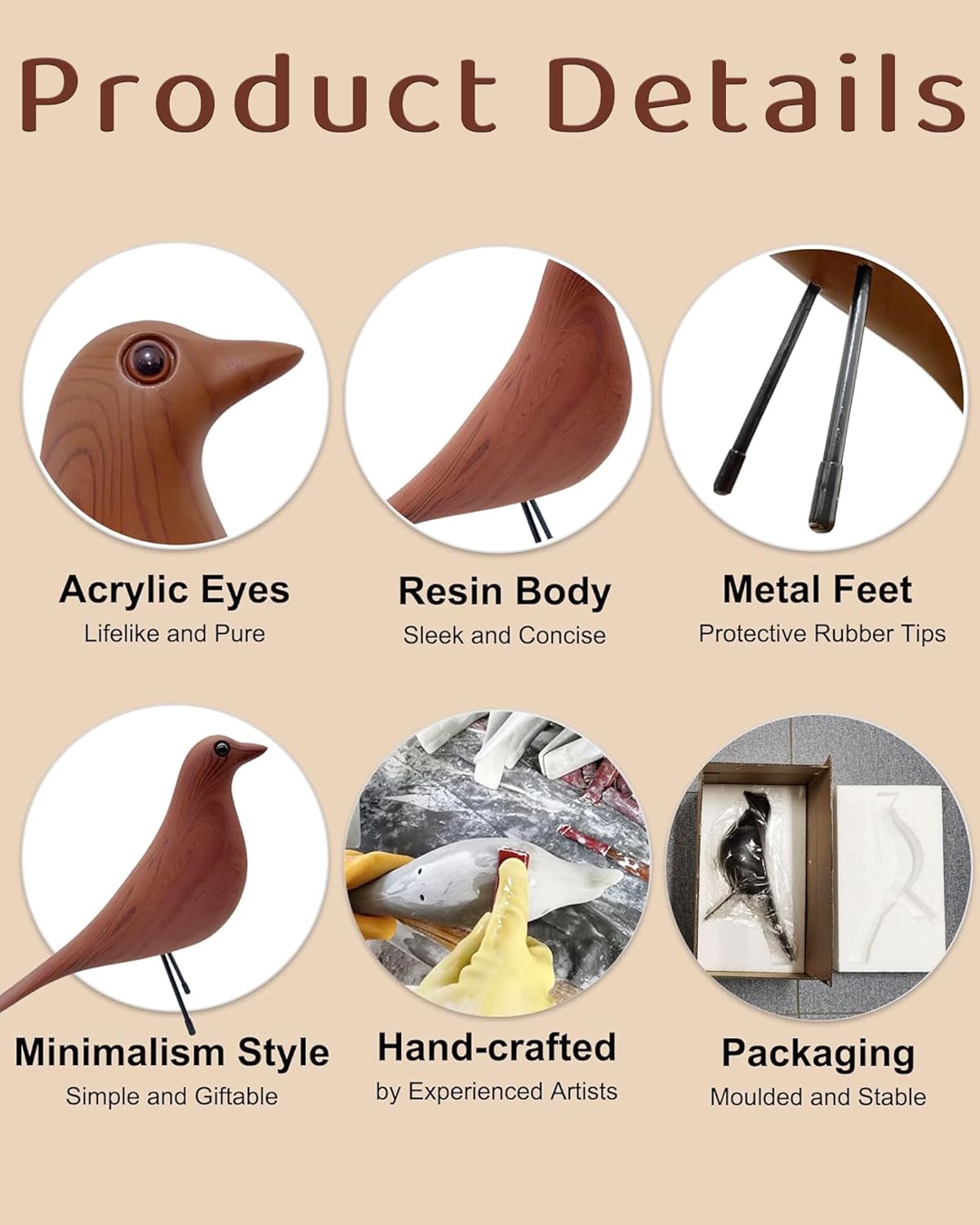 Mid Century Modern Bird Figurines - Decorative Sculptures for Living Room, Shelf, Mantle, TV Stand, Tabletop, Nightstand, Office, Kitchen - Unique Home Decor & Gifts for Bird Lovers