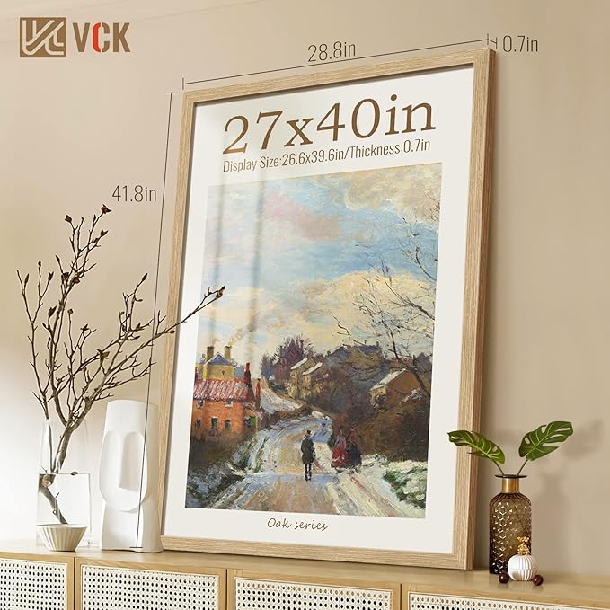 VCK 27x40 Oak Wood Frame for Poster & Picture, Natural Solid Wood Photo Frames Set of 3, Wall Gallery Frame
