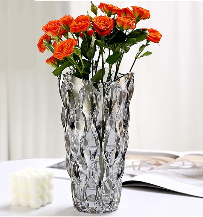11.6" High Thickened Gray Glass Flower Vase for Home Decor, Dining Wedding Table Office Holiday Party Centerpiece Decoration