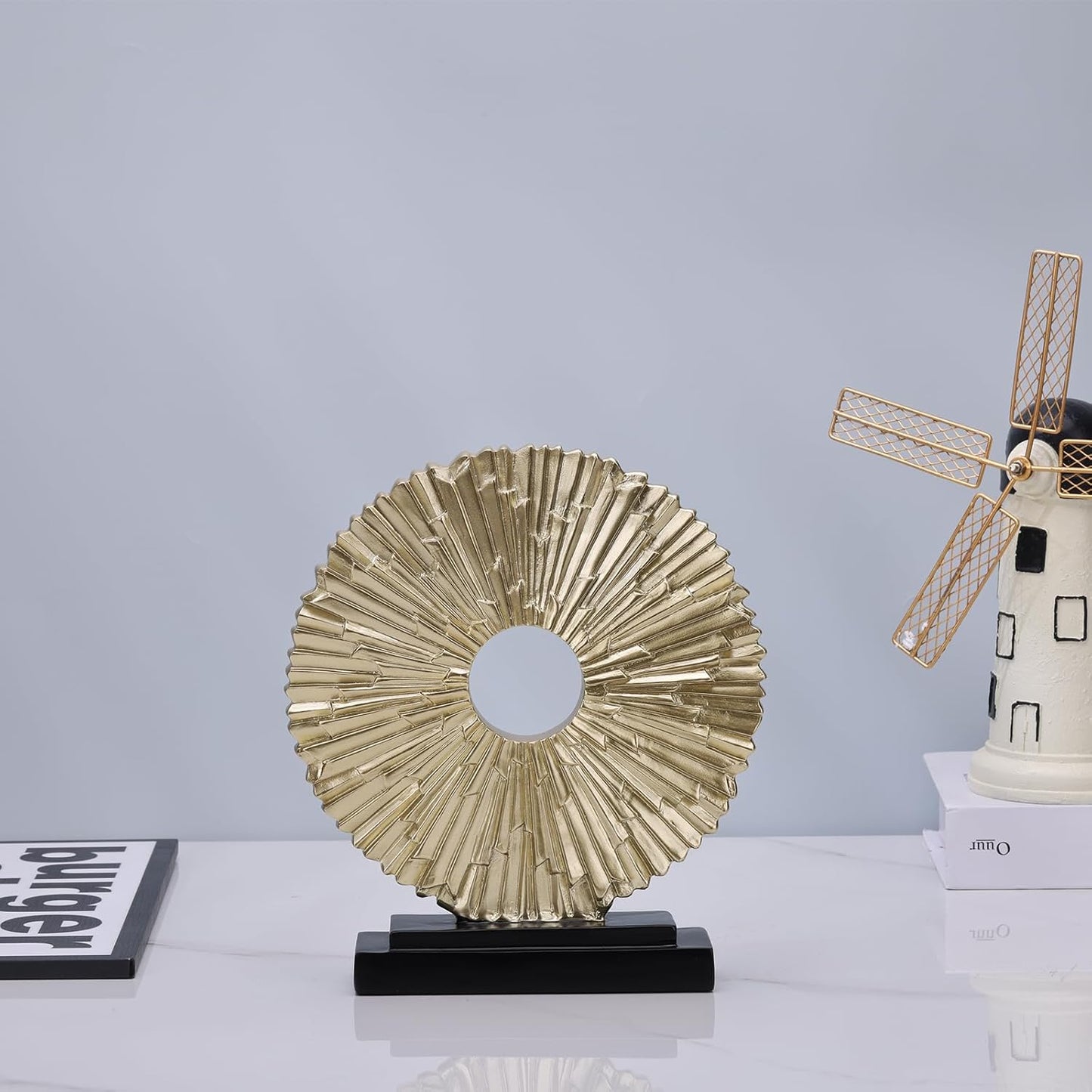 Gold Home Decor Sculpture, Unique Round line Statue, Modern Home Decor, Decorative Panel Statue Gold Decoration for Living Room TV Stand, Office, Bedroom, Dining Table Centerpiece.