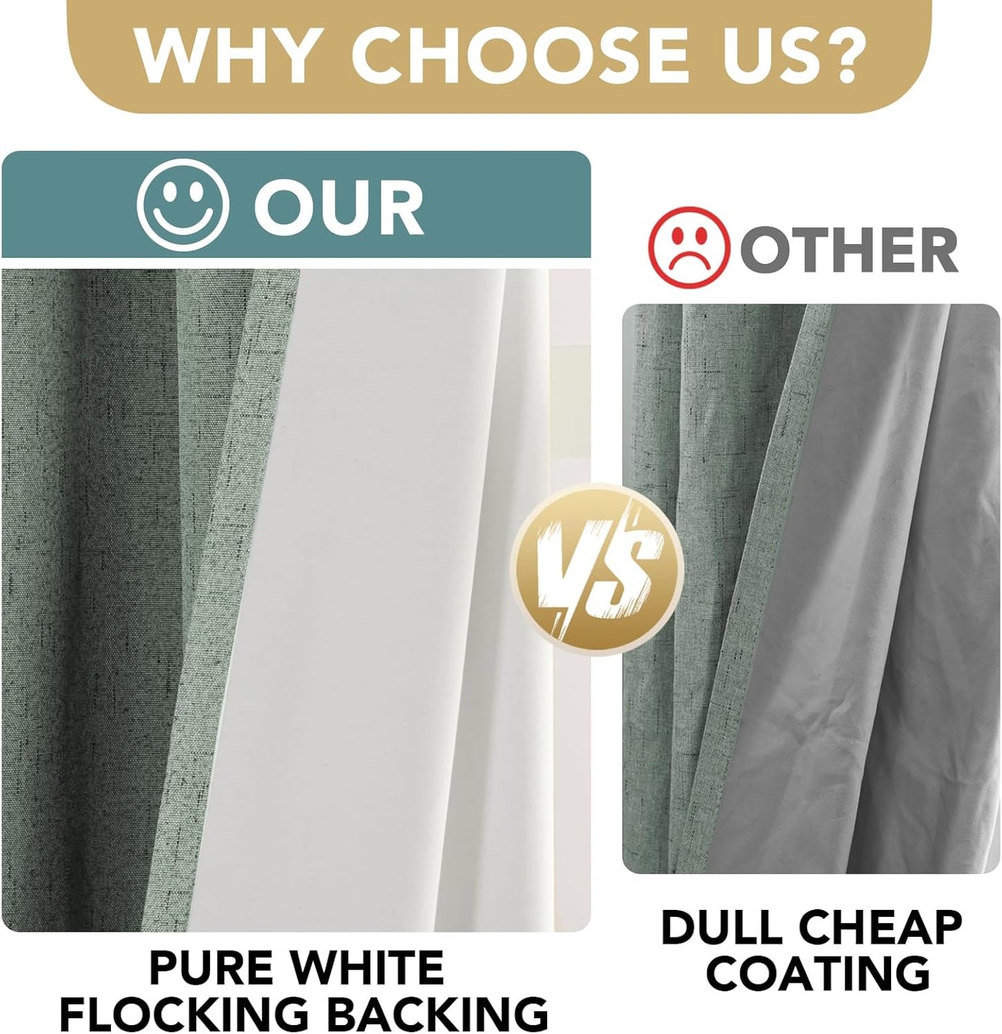 H.VERSAILTEX White Linen Blackout Curtains Durable Thick Textured Linen Look 100% Blackout Patio Door Curtain Anti Rust Grommet Extra Wide Sliding Door Curtain Panel, W100 x L108 inch, Green Bay