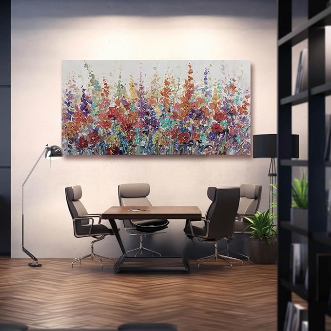 XIANSHOU Pink and Gold Wall Art Flowers Picture Textured Wall Art for Bedroom Living Room Office Girls Room Wall Decoration 29"x 58"