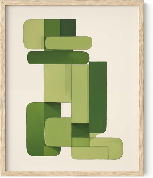 HAUS AND HUES Modern Abstract Wall Art - Blue and Green Living Room Art, Modern Artwork for Walls, Minimalist Picture for Living Room(Green Geometric, Beige Frame, 8x10)
