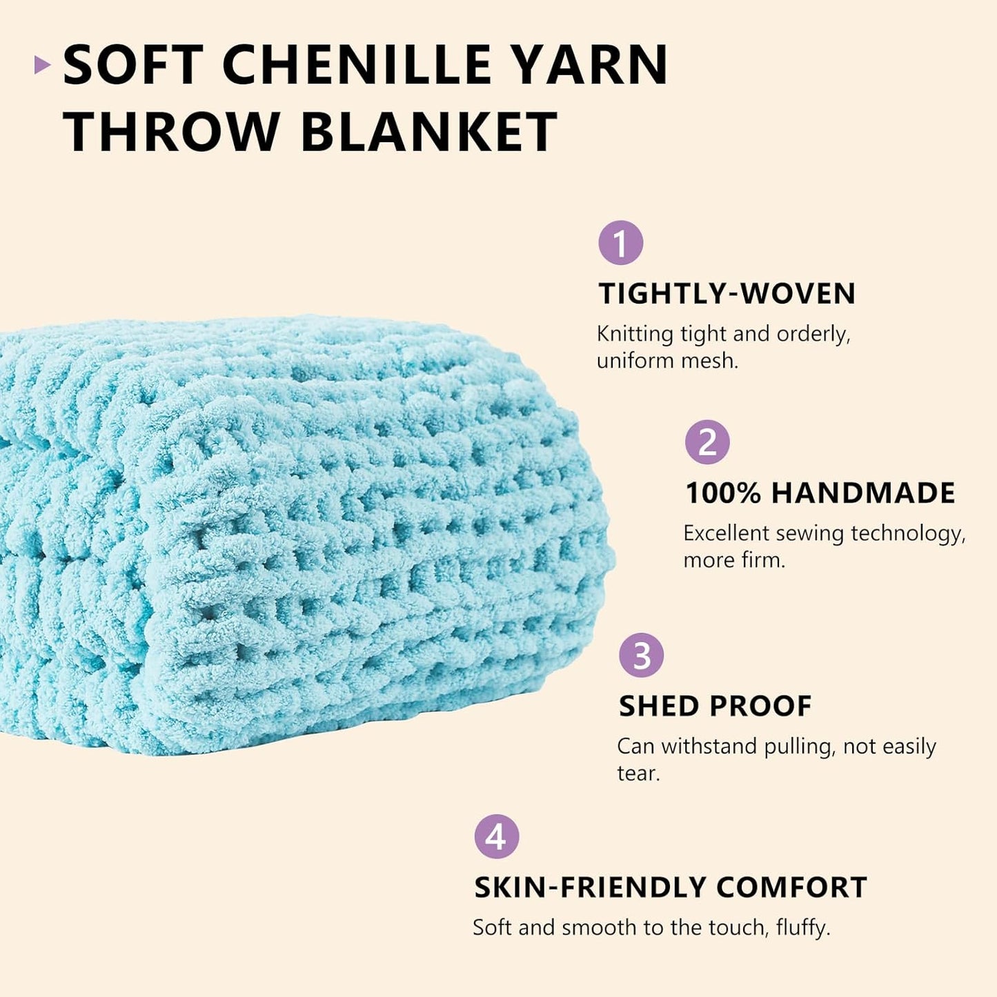 L'AGRATY Chenille Chunky Knit Blanket, Light Blue, 50x60, Heavyweight Throw Blanket for Home Decor