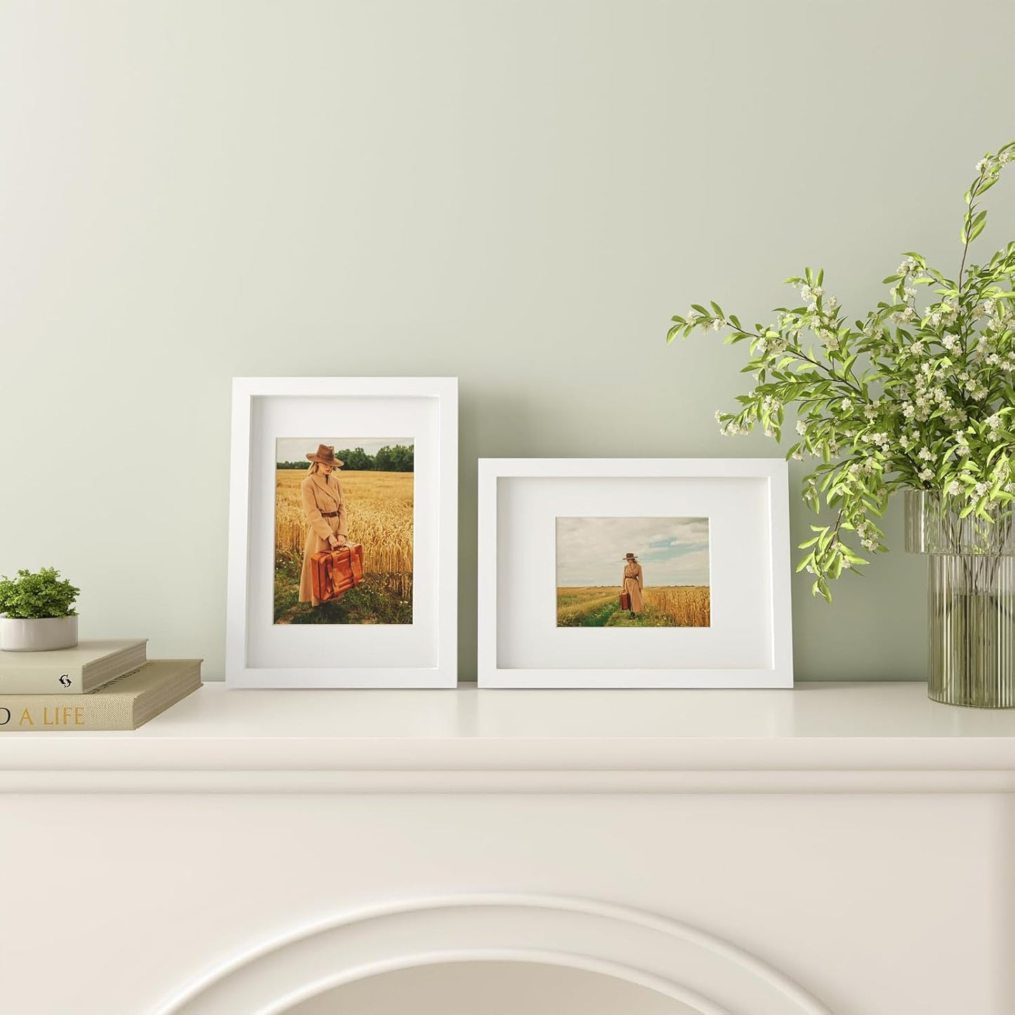 Egofine A4 Picture Frames Set of 4, Made of Solid Wood Covered by Plexiglass 4x6 and 6x8 with Mat or A4 whitout Mat, for Table Top Display and Wall Mounting Photo Frame White