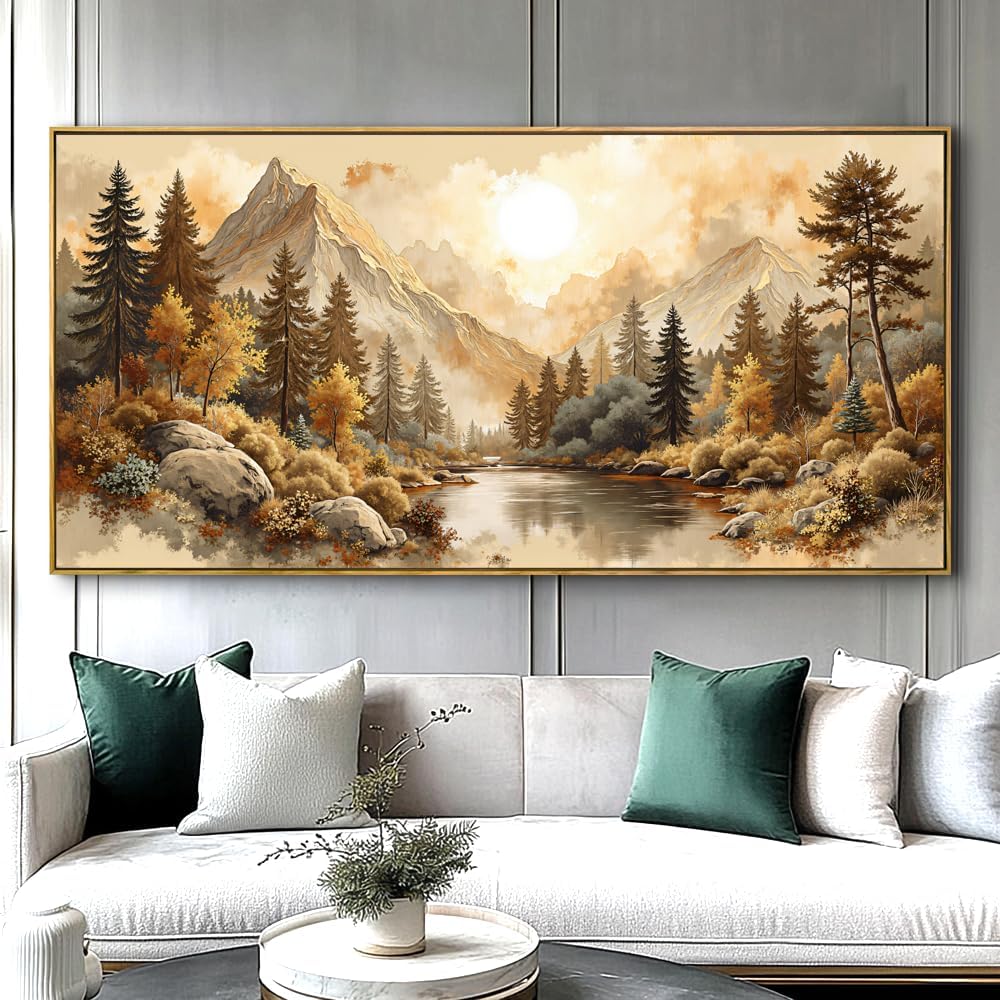 Landscape Wall Art - Framed Modern Canvas Painting for Living Room, Bedroom Home Office Decor, 60x30 Inch Ready to Hang