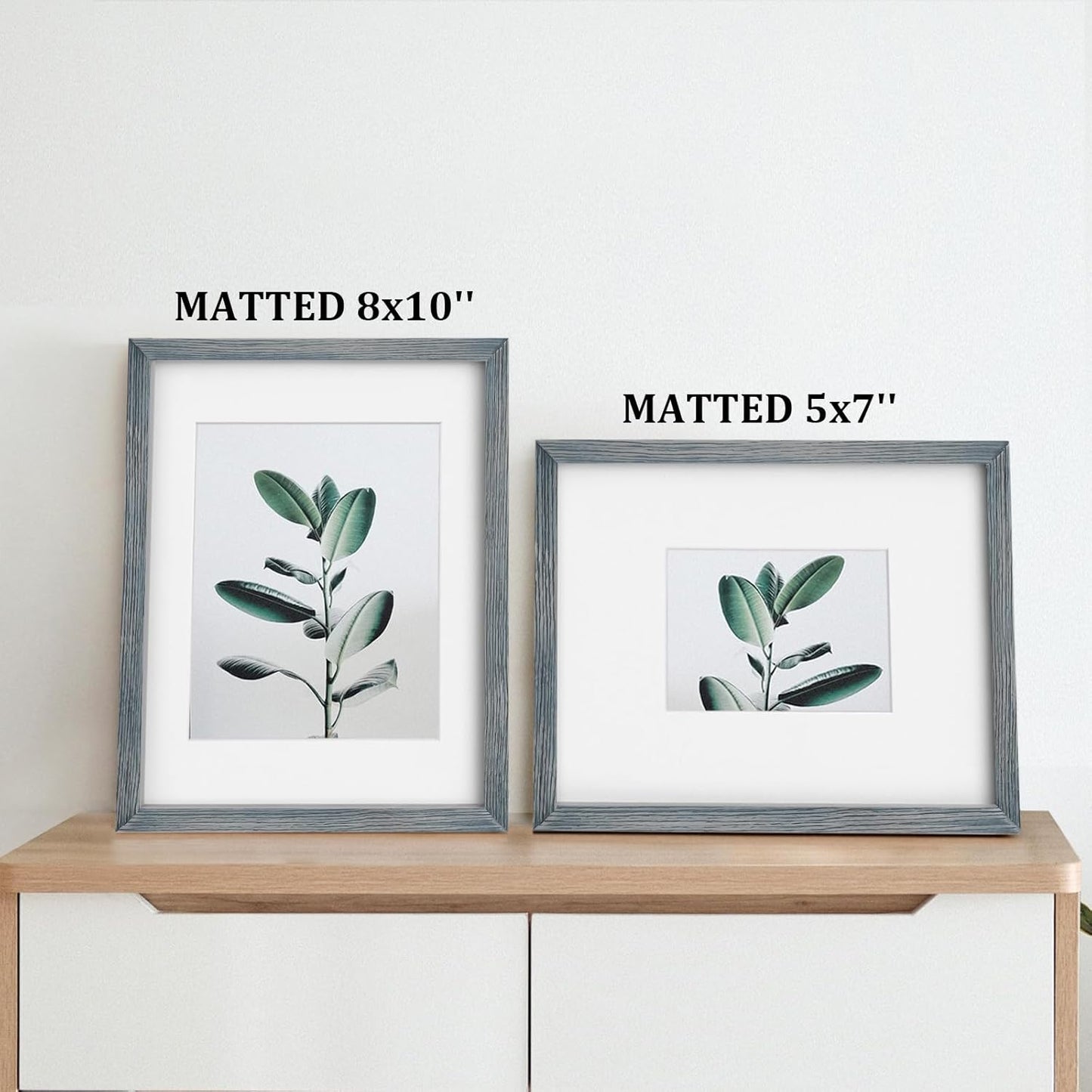 Egofine 11x14 Picture Frames Set of 4, Made of Solid Wood Covered by Plexiglass 5x7 and 8x10 with Mat or 11x14 without Mat, for Table Top Display and Wall Mounting Photo Frame Rustic Blue