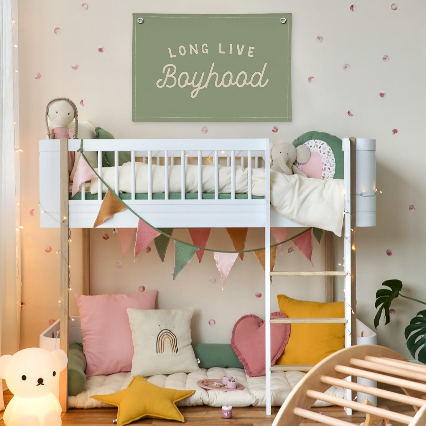Long Live Boyhood Boys Room Decor, Sage Green Nursery Playroom Toddler Boy Linen Canvas Banner Wall Hanging Flag Baby Little Boy Kids Teen Room Bedroom Decorations, 30x20 Inch