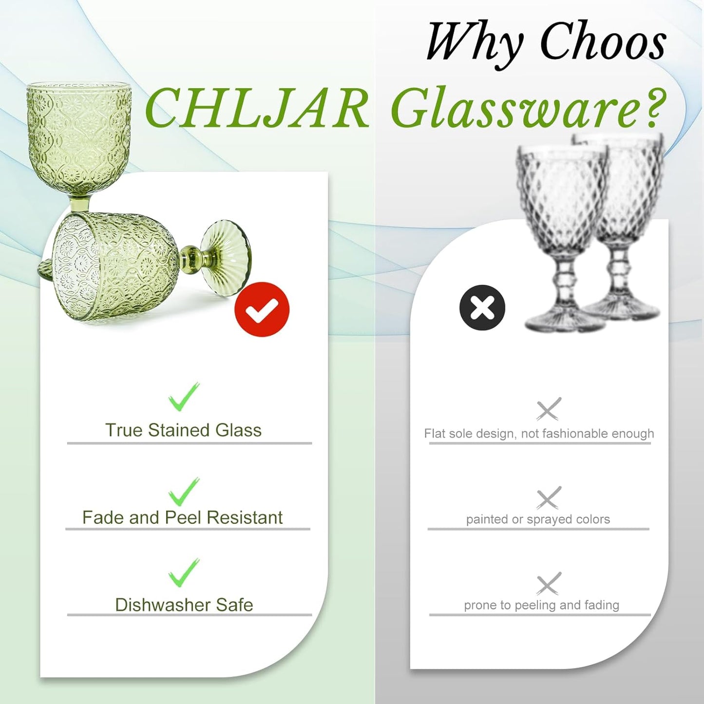 Green Vintage Wine Glasses set of 6 Goblets Glassware, 14 oz Green Wine Glasses, Vintage Colored Glass Goblet for Wedding, Party, Red Wine Glass, Bars, Restaurants Dishwasher Safe