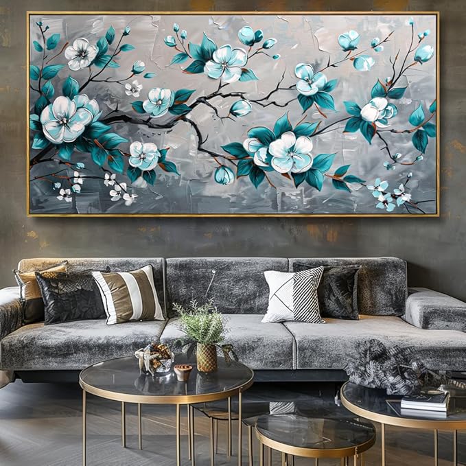 Wall Art Rustic Flowers Wall Decor Nature Wall Art Plum Blossom Canvas Painting for Bedroom Living Room Dining Room Home Office Decor 20"x40" with Framed