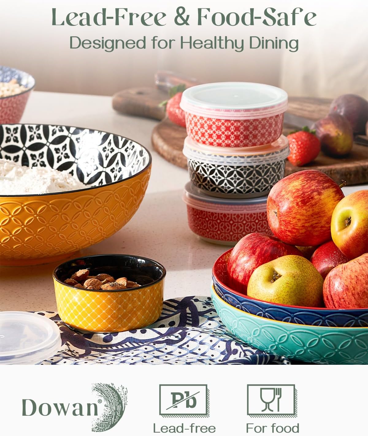 DOWAN Dipping Bowls with Lids, Ceramic Condiment Sauce Cups, 4 oz Dipping Sauce Bowls/Dishes for Charcuterie, Condiment, Tomato Sauce, Soy, BBQ and other Party Supplies, Kitchen Decor, Set of 6