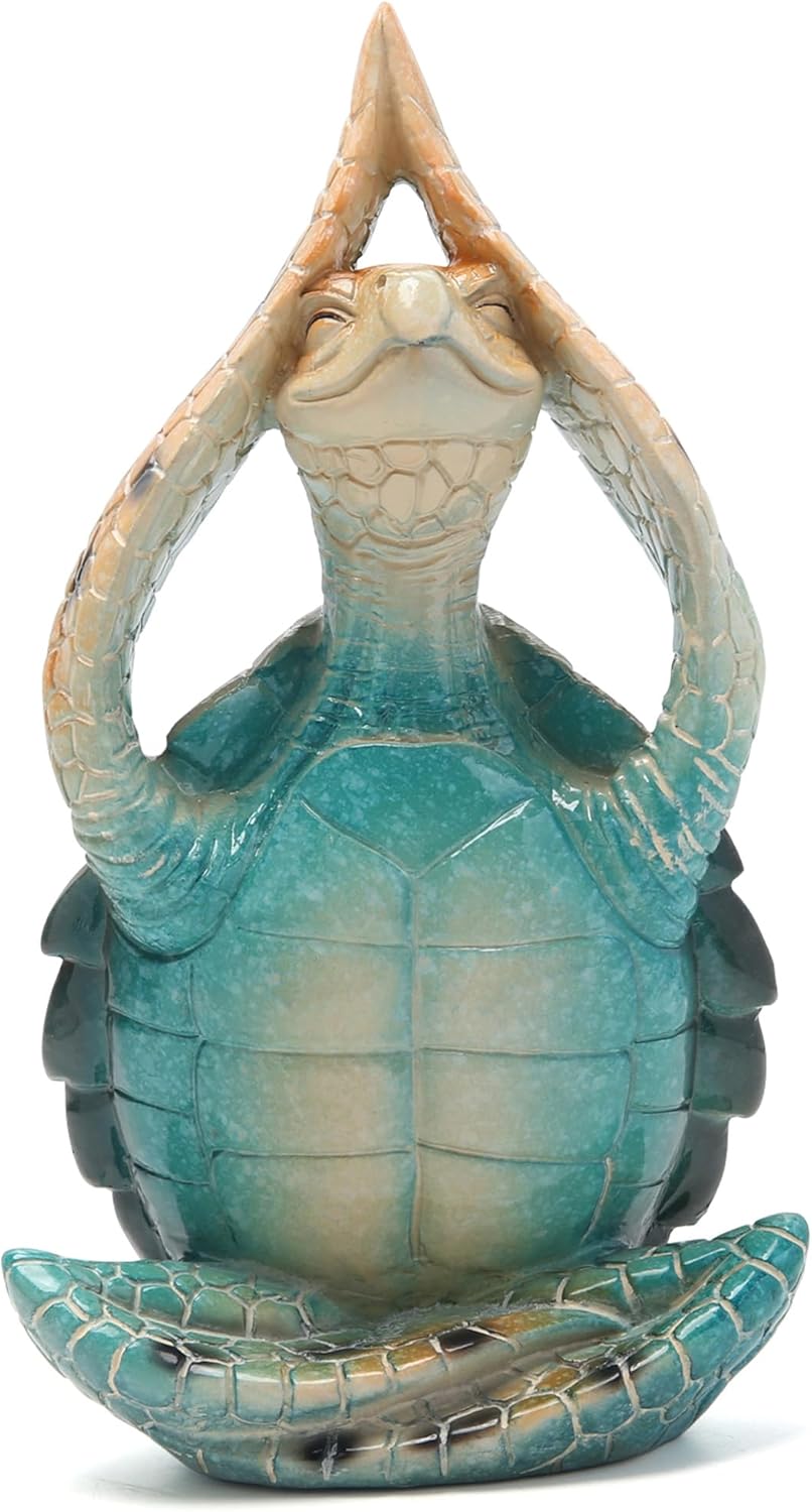 Hodao Sea Turtle Meditation Yoga Decor, Garden Figurines Sea Turtle Meditating Coastal Beach Decoration, Zen Yoga Resin Statues for Home Office Table Shelf Decorations