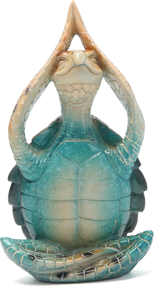 Hodao Sea Turtle Meditation Yoga Decor, Garden Figurines Sea Turtle Meditating Coastal Beach Decoration, Zen Yoga Resin Statues for Home Office Table Shelf Decorations