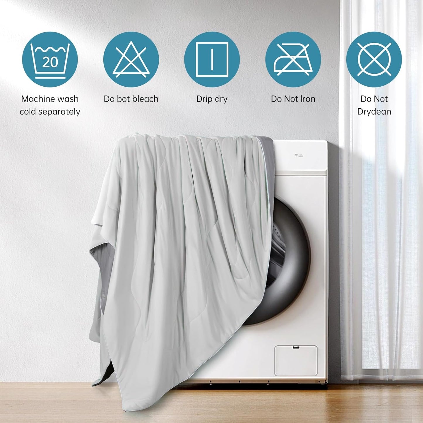 EASELAND Cooling Comforter Twin, Cold Touch Fabric Absorbs Body Heat, Double-Sided Cool Design Soft Fluffy Cooling Blanket for Night Sweats Hot Sleeper (Grey, Twin(68"X90"))