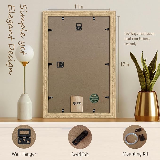 VCK 11x17 Poster Frame Set of 3 - Beige Oak, Natural Solid Wood Wall Gallery Picture Frame