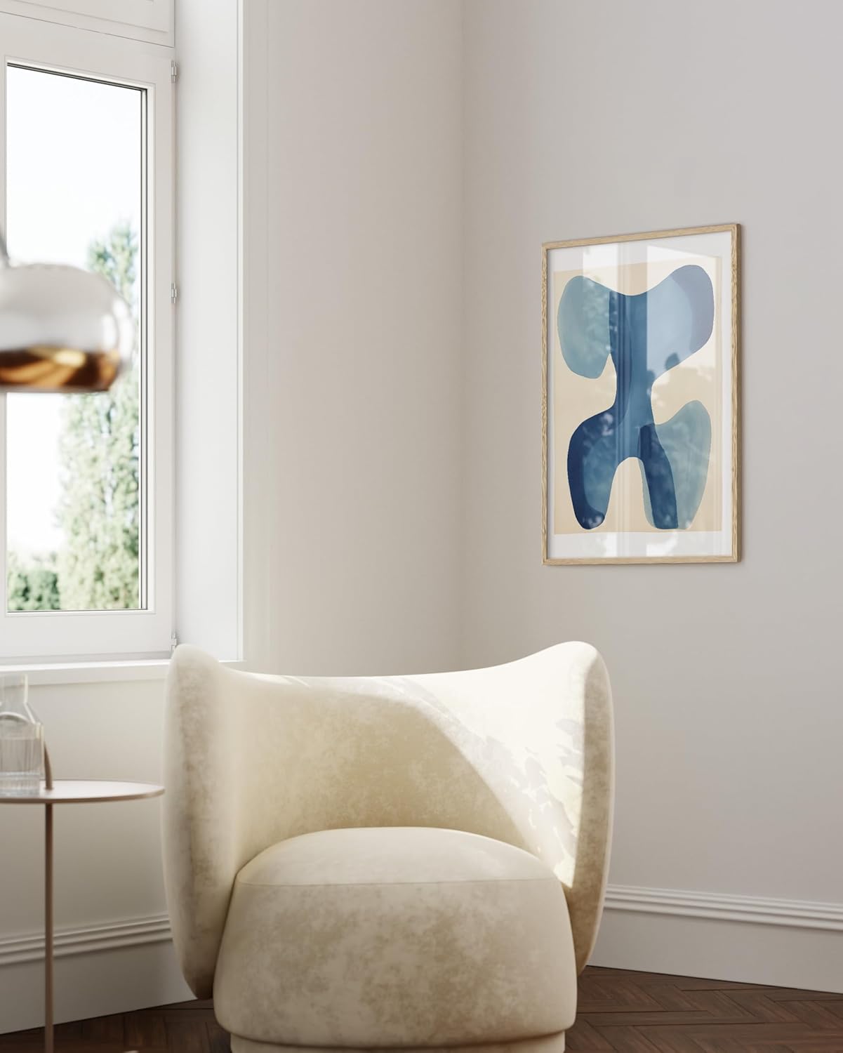 HAUS AND HUES Modern Abstract Wall Art - Blue and Green Living Room Art, Modern Artwork for Walls, Minimalist Picture for Living Room(Blue Shapes, Beige Frame, 24x36)