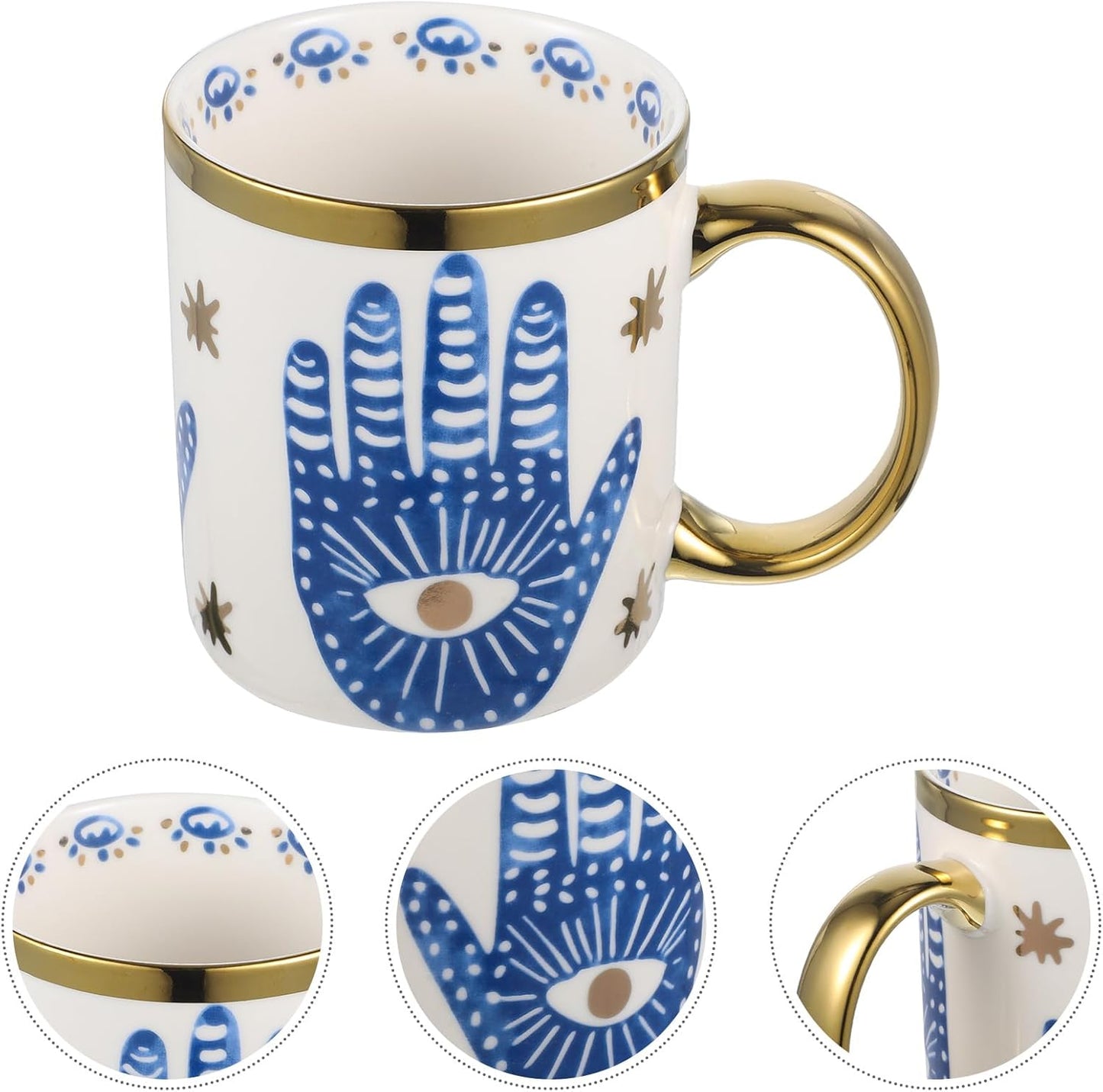Evil Eye Ceramics Coffee Mugs 12oz Perfect for Cappuccino Latte Tea Beer Hot and cold drinks, Coffee Cups for home and office, Dishwasher Safe (Palm)