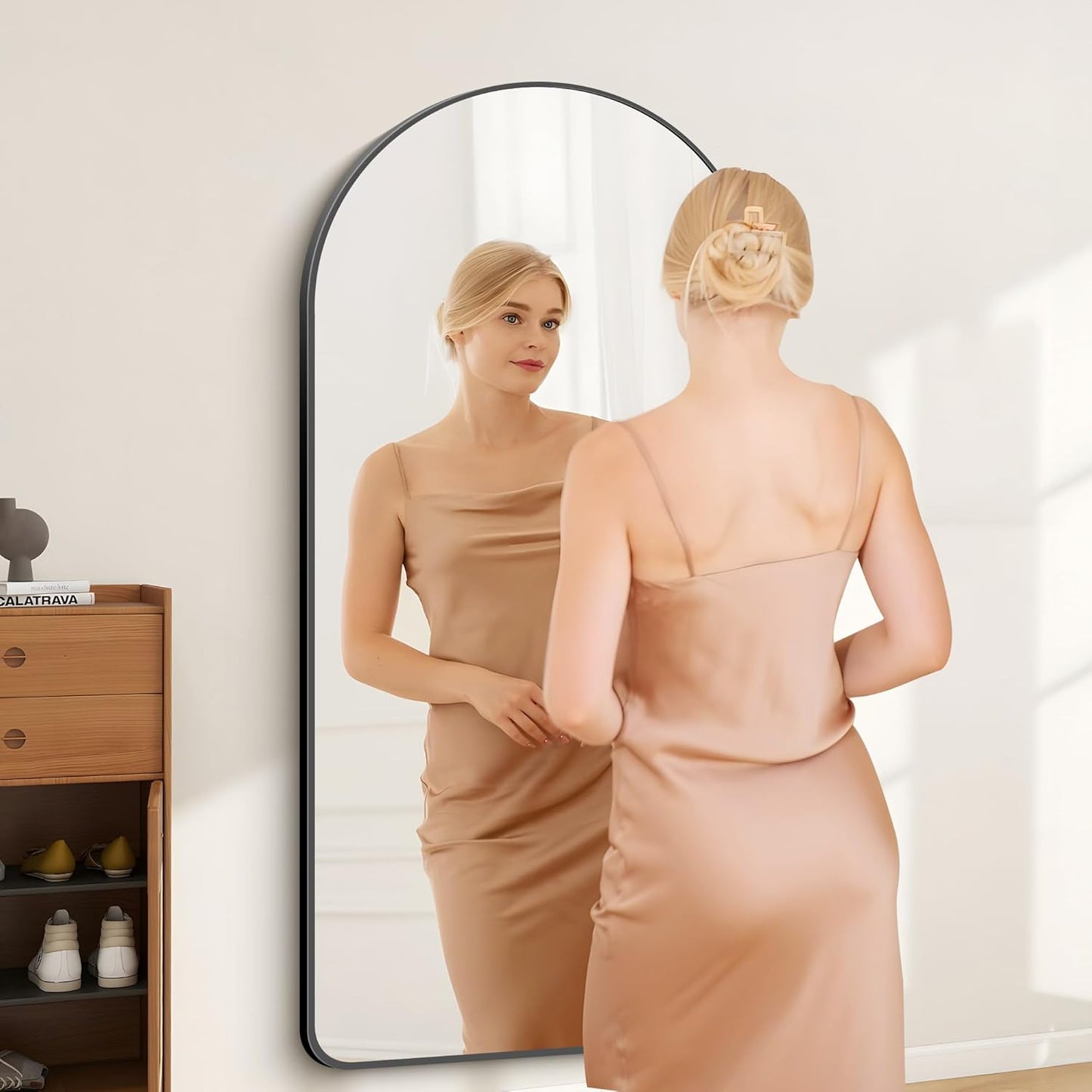 FORBATH Large Arched Wall Mirror 60x30 Inch, Black Arched Full Length Mirror with Aluminum Frame for Bedroom, Fireplace,Entryway,Living Room,Home Decor,Hanging or Leaning Against Wall