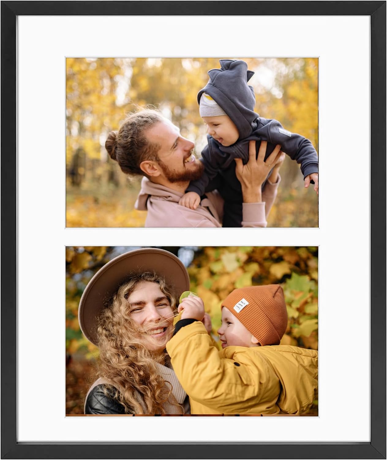 Frametory - 8x10 Aluminum Collage Picture Frame - Display 4x6 Pictures with 2 Openings Mat - Real Glass Front - With Easel Stand for Horizontal/Vertical Wall Mount - Black 1 Pack