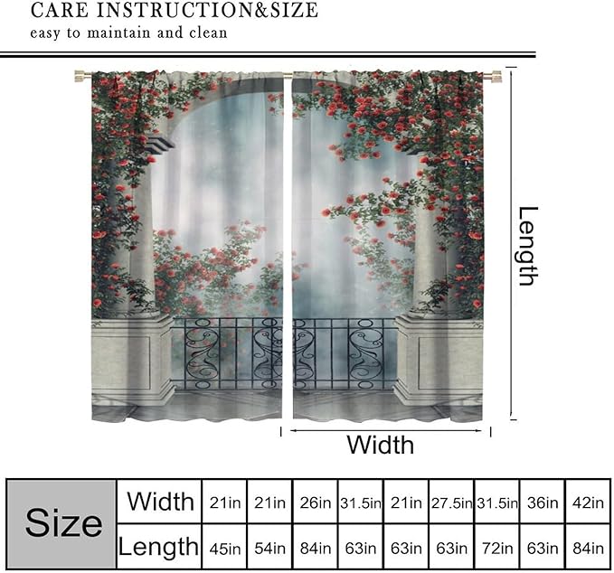 Gothic Castle Blackout Curtains，Vintage Medieval Foggy Romantic Rose Floral Pattern Drapes Window 2 Panel Rod Pocket Curtain for Bedroom Living Room Decor 42" W X 84" L