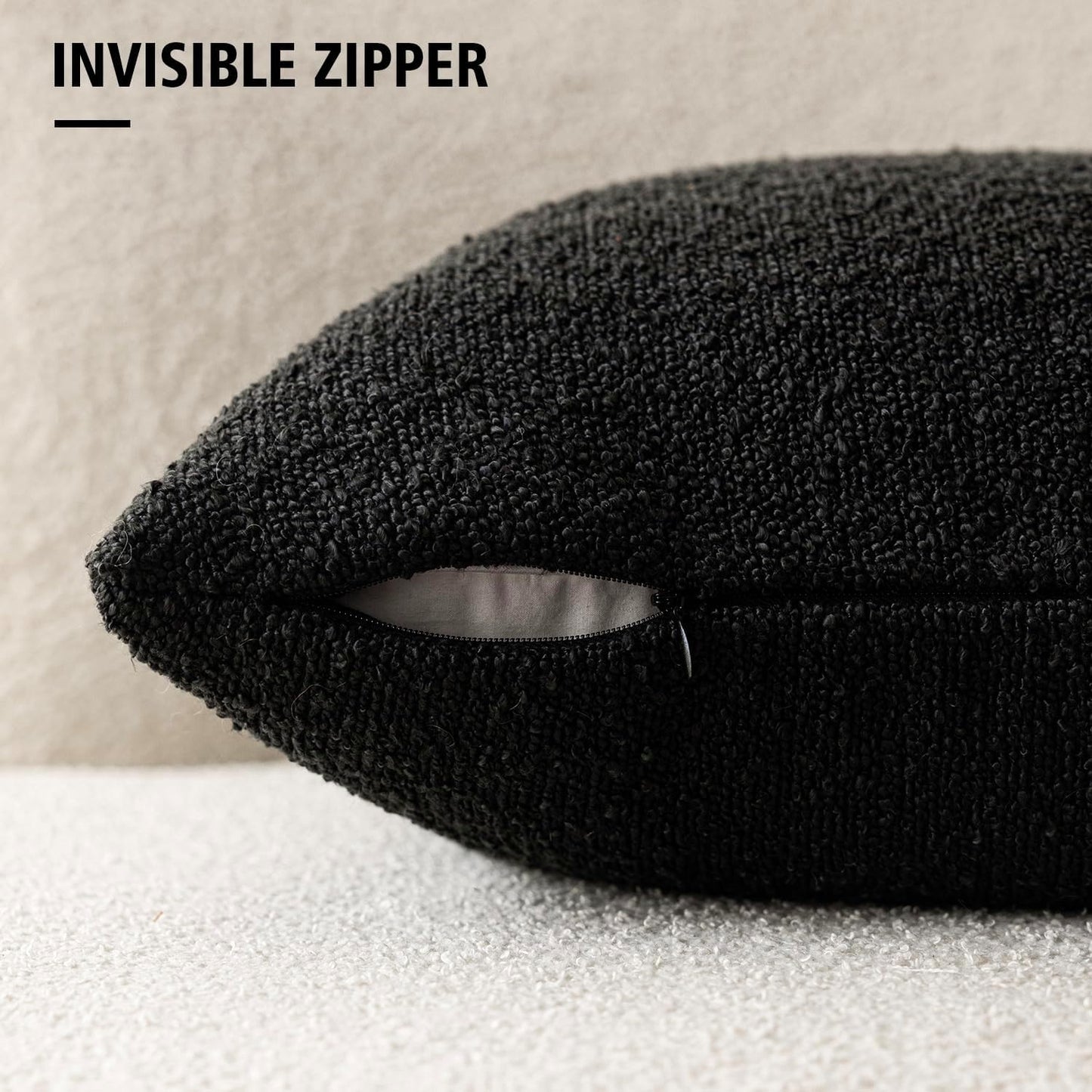 Foindtower Decorative Textured Boucle Throw Pillow Covers Accent Solid Pillow Cases Neutral Soft Cozy Couch Cushion Case for Chair Sofa Bedroom Living Room Home Decor 22 x 22 Inch,Black