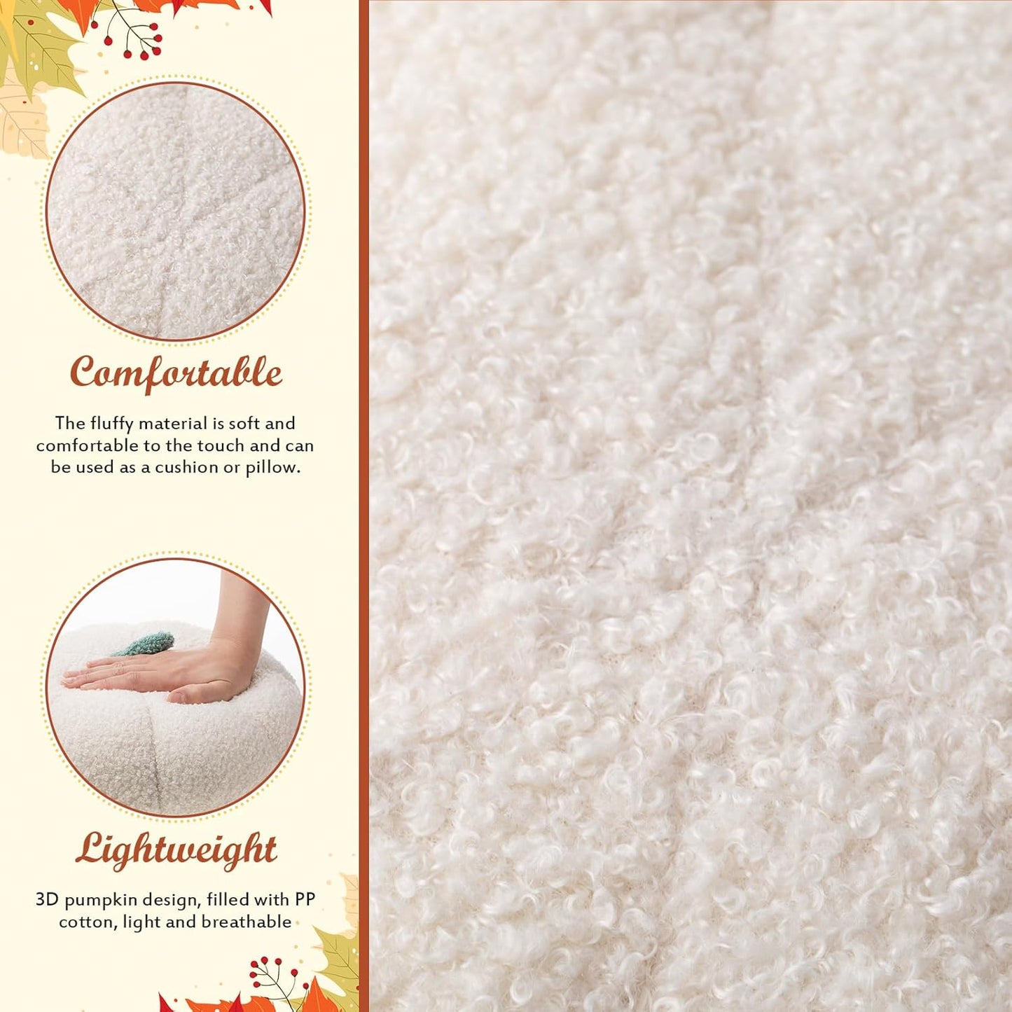 Kajaia 1 Pcs Simulated Pumpkin Pillow Plush 11 x 9.5 Inch 3D Cushion Fall Decorations Stuffed Throw Pillows Toy for Thanksgiving Christmas Halloween Bedroom Sofa Couch Supplies (White)