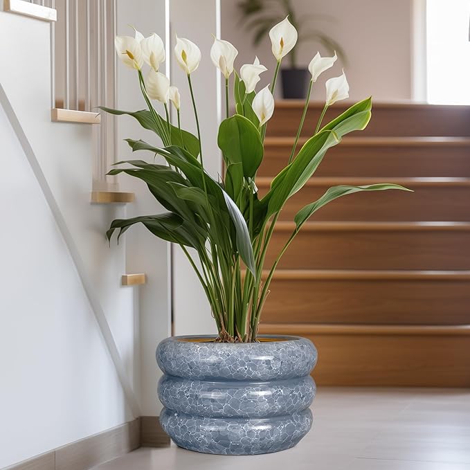 SQOWL Ceramic Planter 13.5 Inch - Large Plant Pot Indoor with Drainage Hole Outdoor Planter Round Flower Pot Modern Decorative Plant Pot for Home Office Decor Gray