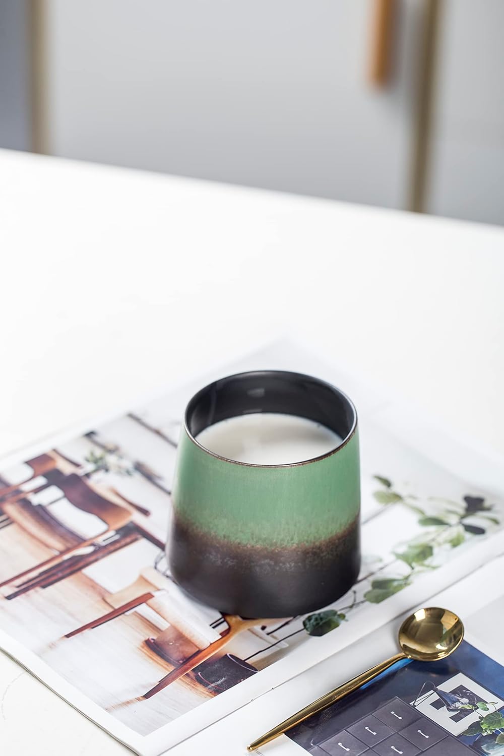 Big handmade Ceramic Coffee Mugs for Men/Women,10oz Tea Cup for Office and Home,Microwave and Dishwasher safe,Gift for Parents,Family and Friends(Green)