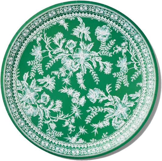 Coterie Emerald Green Floral Paper Plates (Set of 10 Large Plates) - Party Plates For Bridal and Baby Shower, Garden Party, Birthday Party - Green Toile Floral Paper Plates | 9.25” Fancy Paper Plates