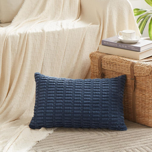 Fancy Homi Dusty Blue Lumbar Decorative Throw Pillow Covers 12x20 Inch for Living Room Couch Bedroom, Soft Corduroy Rectangle Solid Cushion Case 30x50 cm, Rustic Farmhouse Boho Home Decor