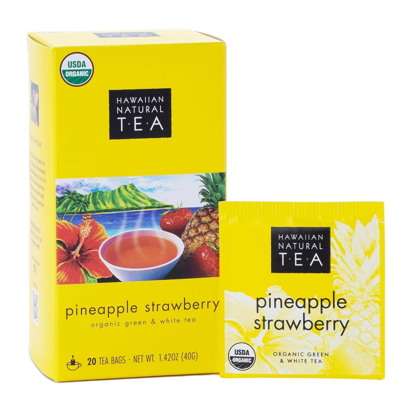 Hawaiian Natural Pineapple Strawberry Flavored Organic Tea - Tropical Fruit Green And White Tea, Perfect Daily Cup & Gift - 20 Bags