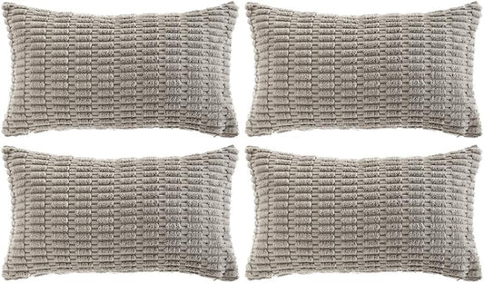 Fancy Homi 4 Packs Grey Decorative Throw Pillow Covers 12x20 Inch for Living Room Couch Bed, Rustic Modern Farmhouse Boho Home Decor, Soft Plush Corduroy Gray Cute Square Accent Cushion Case 30x50 cm
