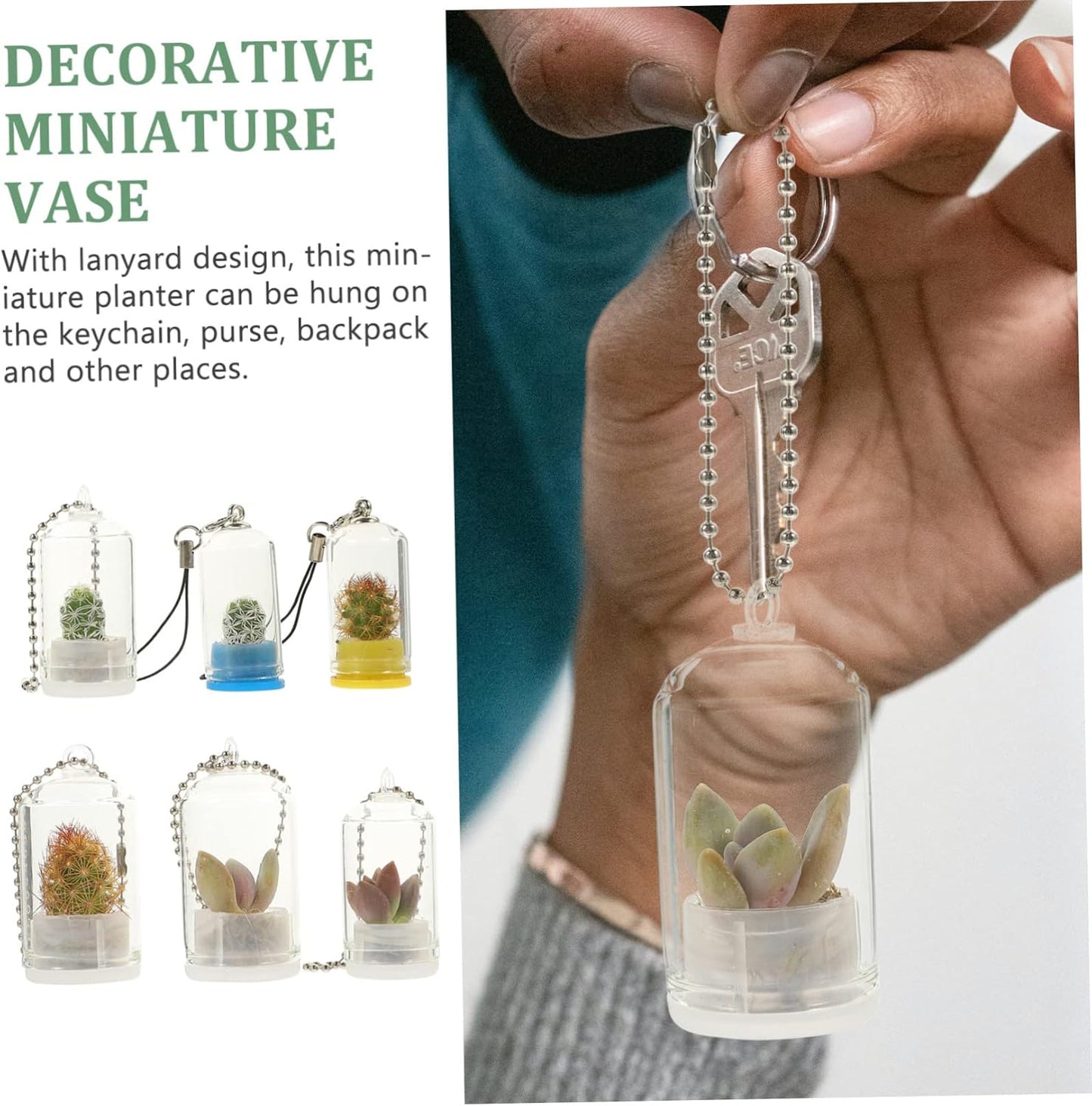 GANAZONO Miniature Glass Container Keychain Assorted Color Propagation Vases for Micro Plants Decorative Air Plant Terrarium for Backpacks and Keychains