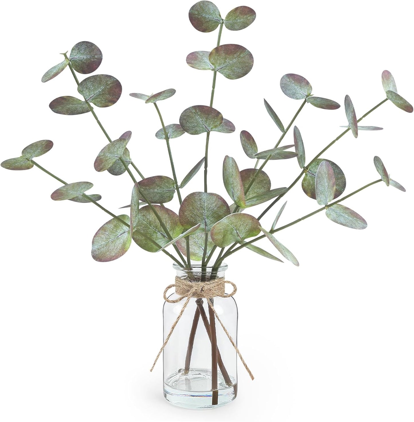 Fall Fake Eucalyptus Stems in Glass Vase with Faux Water 14" Fake Fall Plants with Artificial Eucalyptus Leaves Fall Decorations for Home Bathroom Desk Coffee Table Centerpiece Office Farmhouse Decor