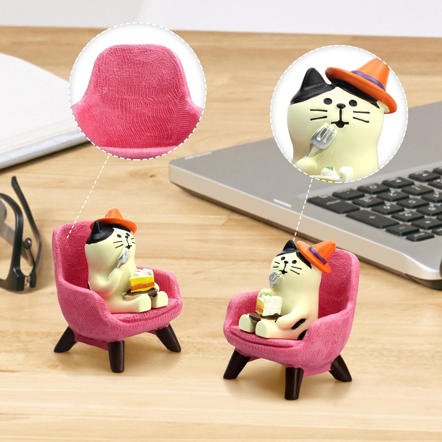 Cute Mini Cat Eating Cake Figurine Resin Cat for Office, Home Decoration Perfect Cute Cat Gift for Cat Lovers - Pink Sofa